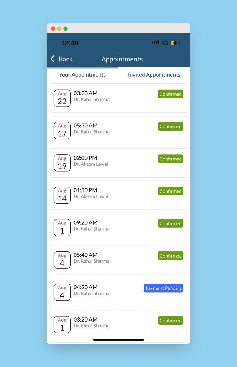 Screenshot from app